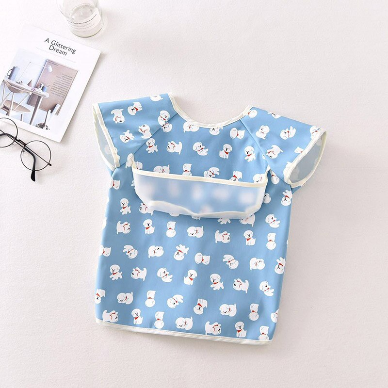 Cute Baby Bibs Short Sleeve Children Apron Waterproof Washable Clothing For Kids Baby Feeding Bibs: blue