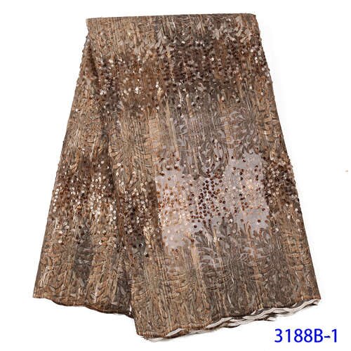 Nigeriaanse Kant Stof Tule Kant Afrikaanse Stof Kant Geborduurde Veters Met Pailletten KS3188B: 3188B-1