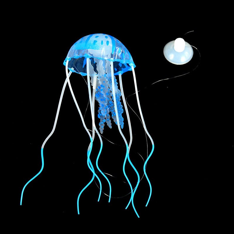 Cute Glowing Jellyfish Ornament for Aquarium Fish Tank Soft Silicone Jellyfish Aquarium Decoration Underwater Pet Decor: Blue