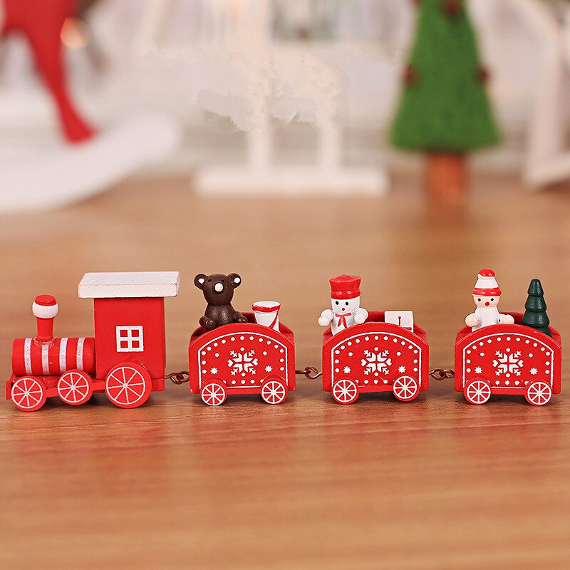 4 Knopen Houten Kerst Trein Ornament Kerst Decoratie Voor Thuis Kerstman Speelgoed Ambachten Tafel Deco Xmas jaar: Red