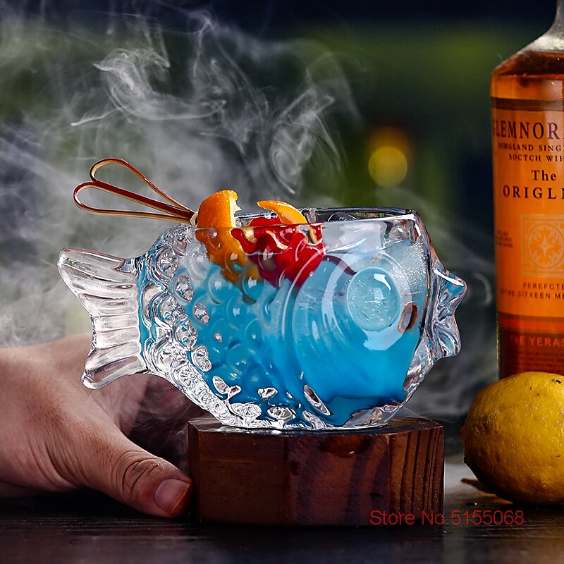 3d gjennomsiktig fisk form bar cocktail glass parti tykk tung deilig smoothies bolle kopp kald drikke tiki glass krus