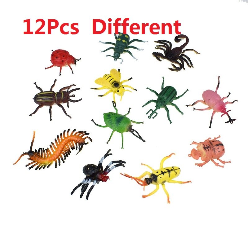 12 Pcs Simulation Insect Model Spider Scorpion Centipede Bug Beetle Cricket Animal Toy Action Figure Hand Puppets Children: 12Pcs Different