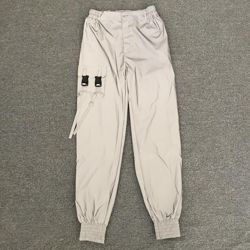 Parklees heren reflecterende cargo broek met patchwork zakken, mesh broek met zijrits, heren outdoor sport nachtzicht joggingbroek