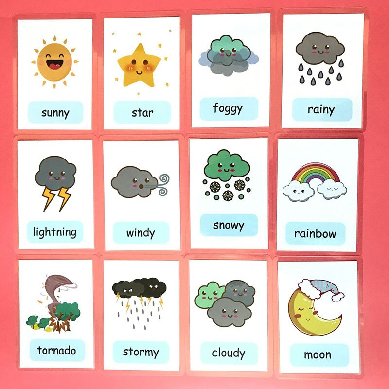 Kids Weather Flash Cards Learning Toys English Cards Weather Cognitive Learning Educational Toys Waterproof Cards Teaching Aids: B-Small style 12pcs
