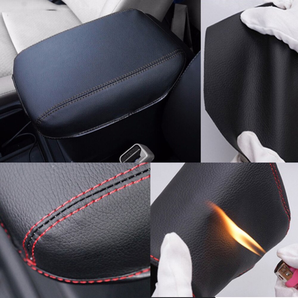 Car Armrest Cover For CRV PU Leather Red/Black Stitches Car Armrest Central Console Cover For Honda CRV