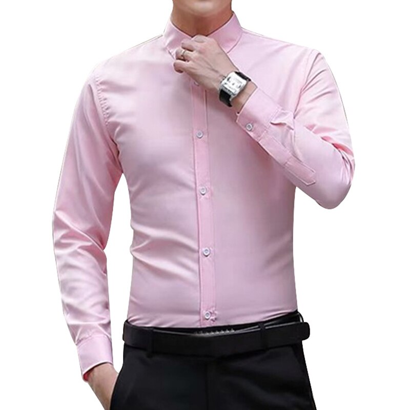 Newly Men Long Sleeve Shirts Slim Fit Solid Business Formal Shirts for Autumn BF88: XXXL / Pink