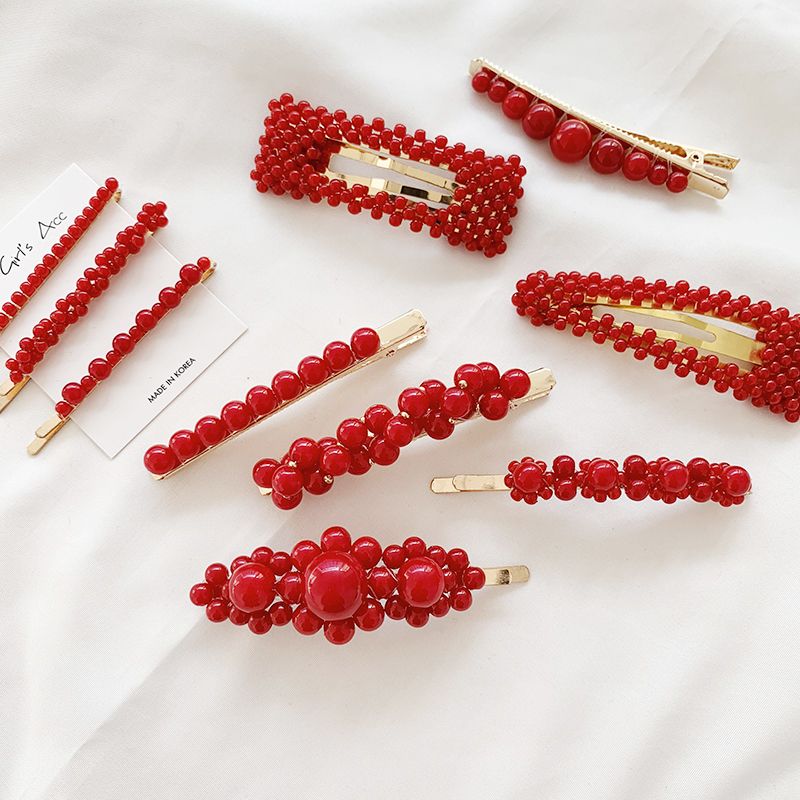 Barrette à cheveux avec perles rouges pour femmes, 1 pièce, épingle à cheveux, coréen, accessoire de coiffure