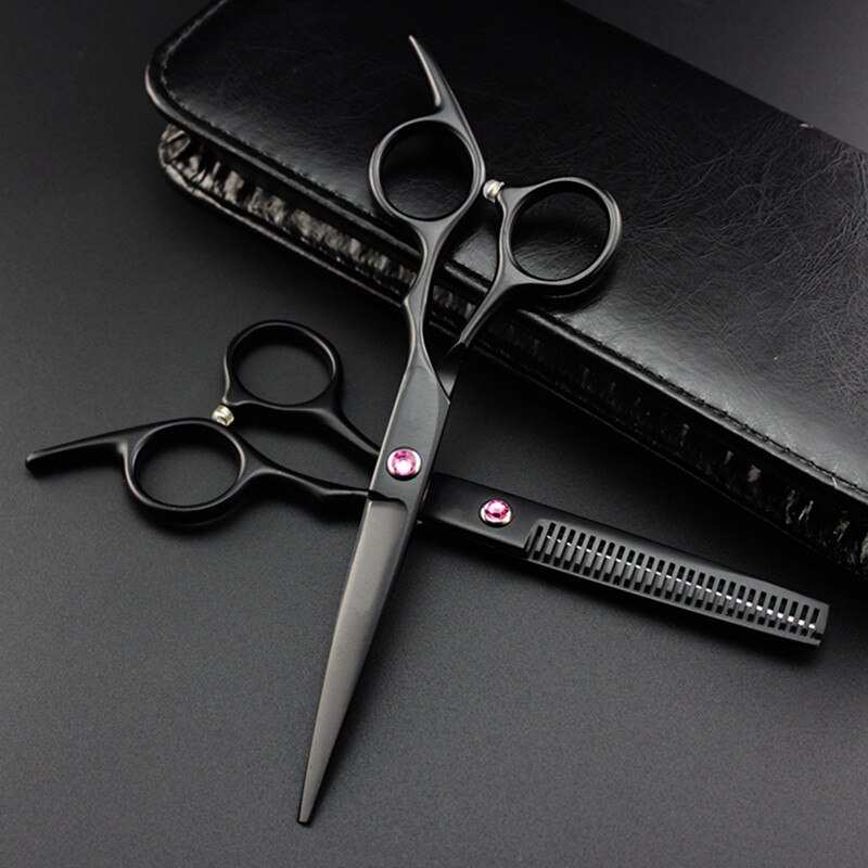 Professionele japan 6 inch zwart cut hair schaar set snijden kapper makas kapsel schaar dunner scharen kappersscharen