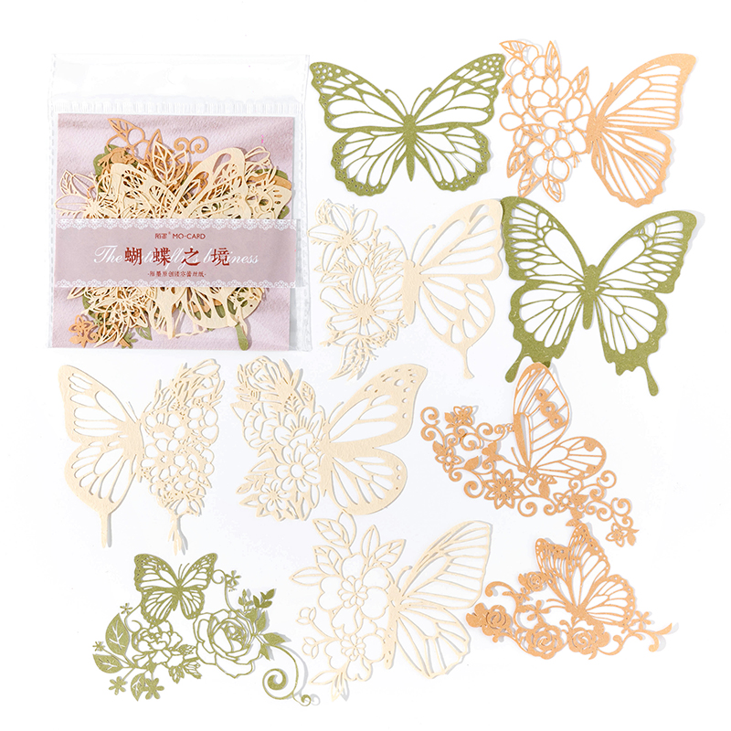 10 Pcs Ins Kant Materiaal Papier Uitgeholde Vlinder Bloemen Decoratieve Scrapbooking Dagboek Album Hand Gemaakt Collage Achtergrond Papier: Light Grey