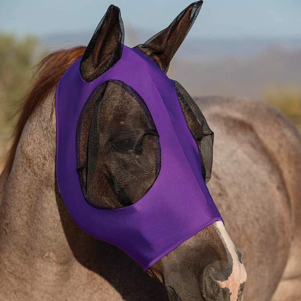 Anti-flyve anti-myg hestemaske justerbar mesh hesteflyvende maske åndbar komfort hesteforsyning hestemasker: Lilla