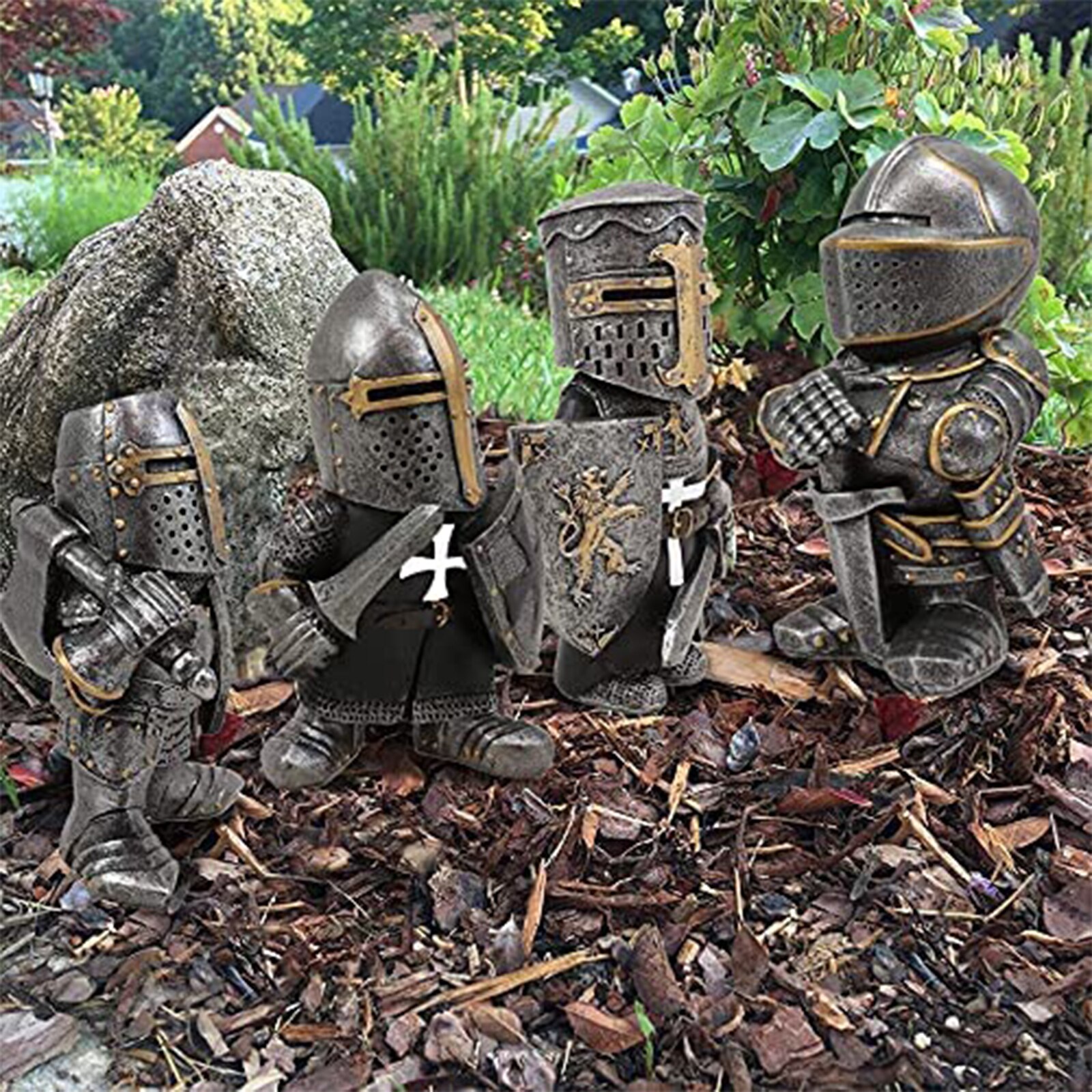 Resin Knight Guard Statue Garden War Armor Miniature Sculpture Decoration Outdoor Patio Lawn Garden Yard Decoration