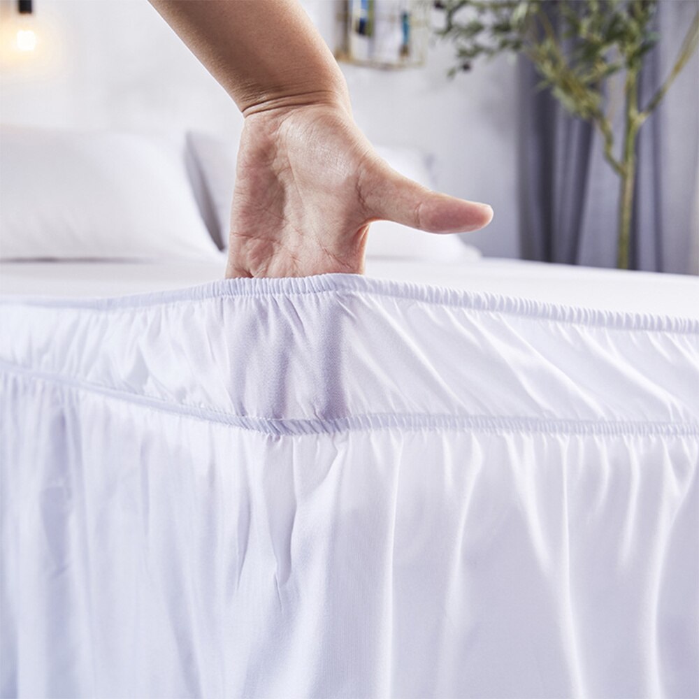 Elastic Dust Ruffle Bed Shirt Polyester Bed Bedding Pleated Skirt for Home Hotel - 100x200cm (White)