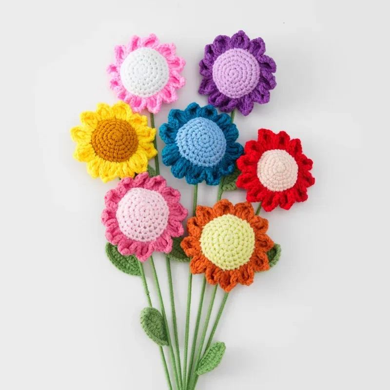 1pc tricot tournesol Bouquet Crochet fleurs remise des diplômes Bouquet de fleurs décor de fête de mariage amis Flores un Crochet