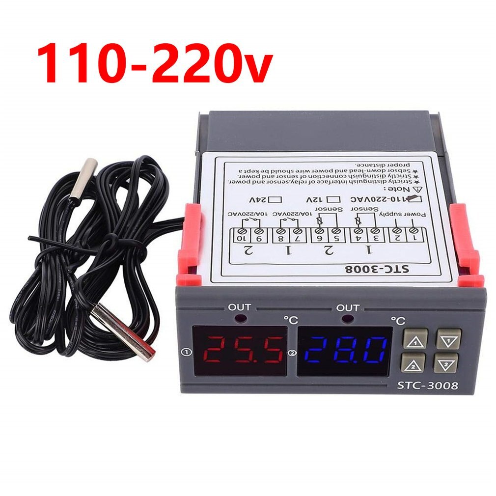 STC-3008 Dual LED Probe Temperature Controller Thermostat Temperature Control Meter With LED Display: 220v