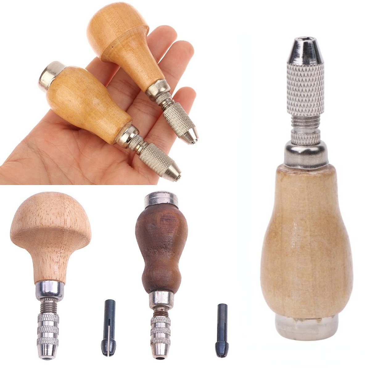 Herramientas de joyería hechas a mano, Kit de herramientas de taladro de envoltura de alambre de torsión, mango de madera con 2 mandril, tornillo de banco de joyería, práctico