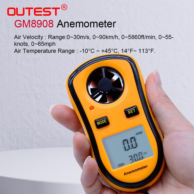 Anemómetro portátil, termómetro Anemometro GM8908, medidor de velocidad del viento, medidor de viento, 30 m/s, LCD Digital, herramienta de medición manual