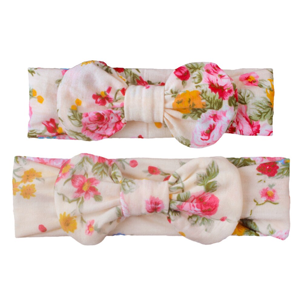 2 Stuks Moeder En Baby Hoofdbanden Strik Kruis Bloem Gedrukt Meisjes Haarband Elastische Mama En Me Tulband Ouder-Kind: A3