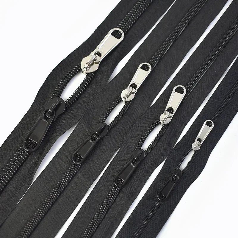 3 # 5 # 8 # 10 # Cremalleras de bobina de código negro de 10M, 10 Uds., deslizadores de cremallera, costura de ropa, tirador de cremallera, Kit de reparación de cremalleras, accesorio de cierres