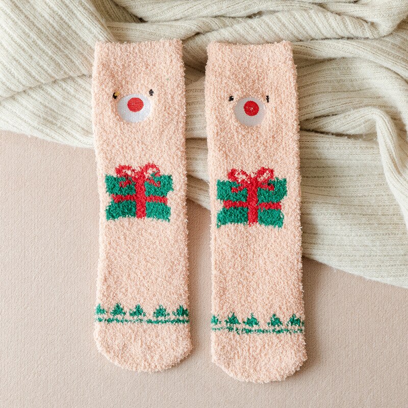 Winter thick warm ladies warm socks kawaii Christmas cartoon cow duck cat socks printing funny women year socks: 2