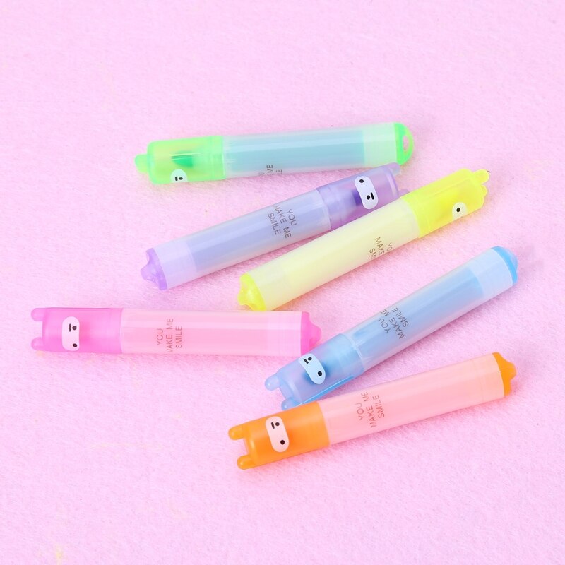 6x Korean Mini Highlighter Lovely Cartoon Marking Pen Office Stationery R9JA
