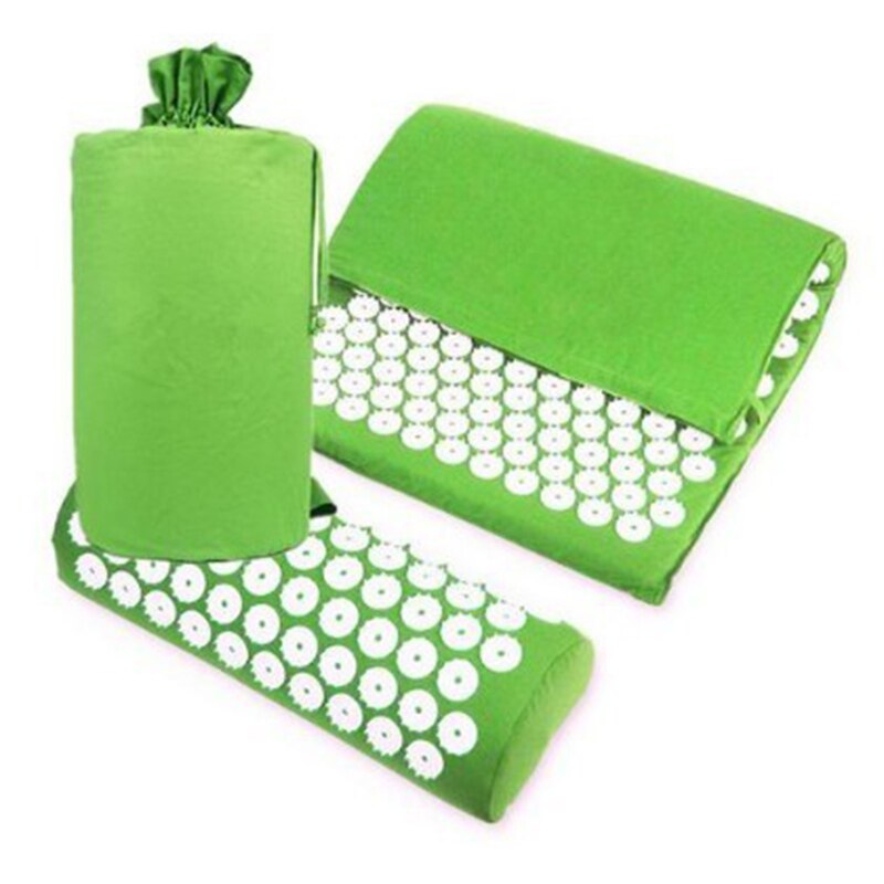 Massage mat Cushion Shakti Mat Acupressure Relieve Back Body Pain Spike Mat Acupuncture Massage Yoga Mat with Pillow 68*42cm: Light Green