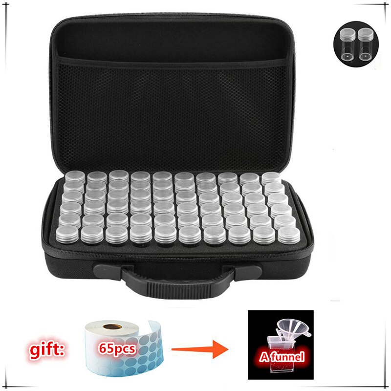 Diamant schilderij accessoires kralen 30/60 opbergflessen diamant borduurwerk multifunctionele kit opbergdoos koffer draagtas rits: Zwart / 60 sleuven met fles