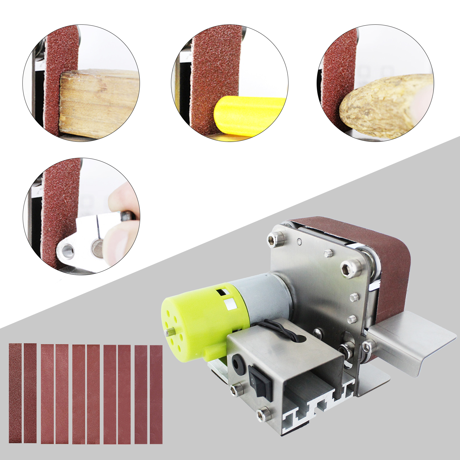Belt Sander Electric Sanding Polishing Grinding Machine 7 Variable Speed with 10 Sanding Belts for Polishing Wood Acrylic Metal