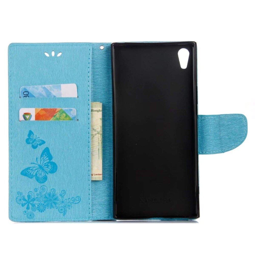 FULAIKATE for Sony Xperia XA1 Ultra Flip Case Matte Embossed Butterfly Strap Stand Back Cover Holster with Card Pocket Mt Cases