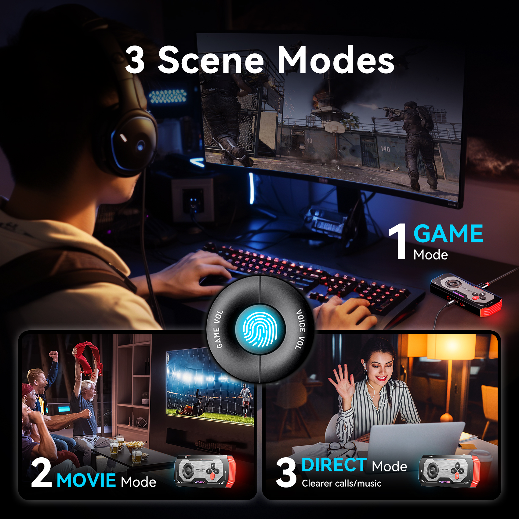 Vention External USB Computer Sound Card 7.1 Channel for Gaming External Audio Amplifier USB Adapter Plug and Play for PC Laptop