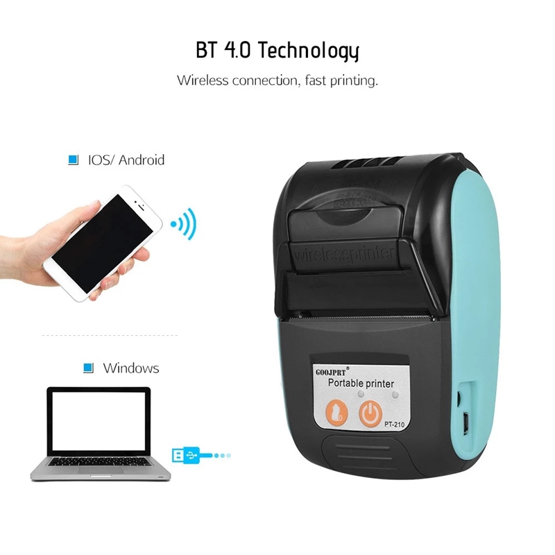 PT-210 Portable Thermal Receipt Printer 58mm Bluetooth POS Mobile Printer Bill Printing Printers for Retail Stores Restaurants