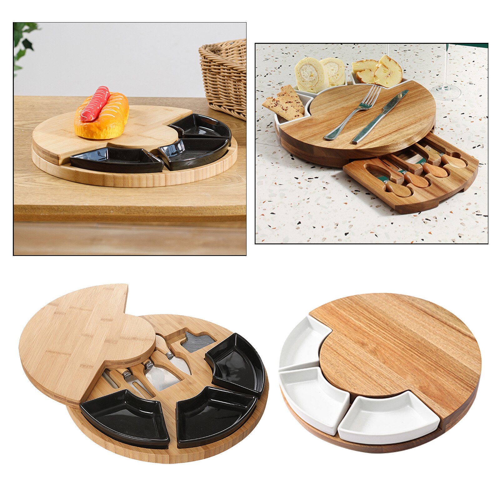 Bamboo Cheese Board Platter and Knife Set Cutting Charcuterie Platter Serving Wooden Tray for Wine Crackers Brie and Meat