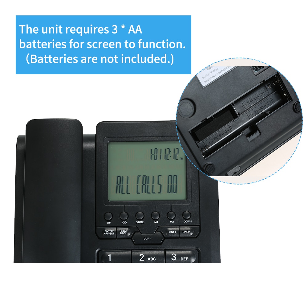 2-Line Digital Corded Telephone Desk Landline Phone with LCD Display Support 3-Way Conference Call/Redial/Auto-redial/Set Key