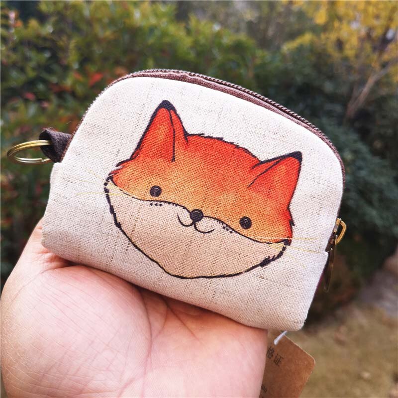 Cartoon Kurze Brieftasche Frauen Vintage Leinwand Shell Geldbörse Dame Karte Halter Kupplung Kinder Cartoon Fuchs/Eule Kleine Ändern geldbörsen: 013