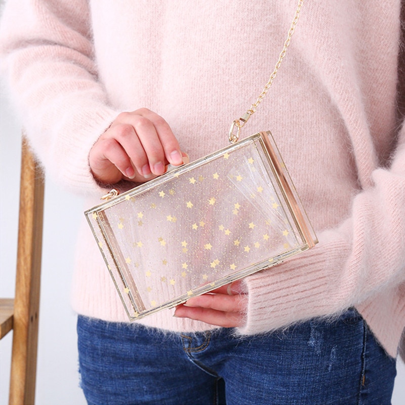 acrylique Transparent pochette femmes portefeuille sac à main paillettes étoile épaule sacs de messager de mariage fête jour pochette sac à main boîte