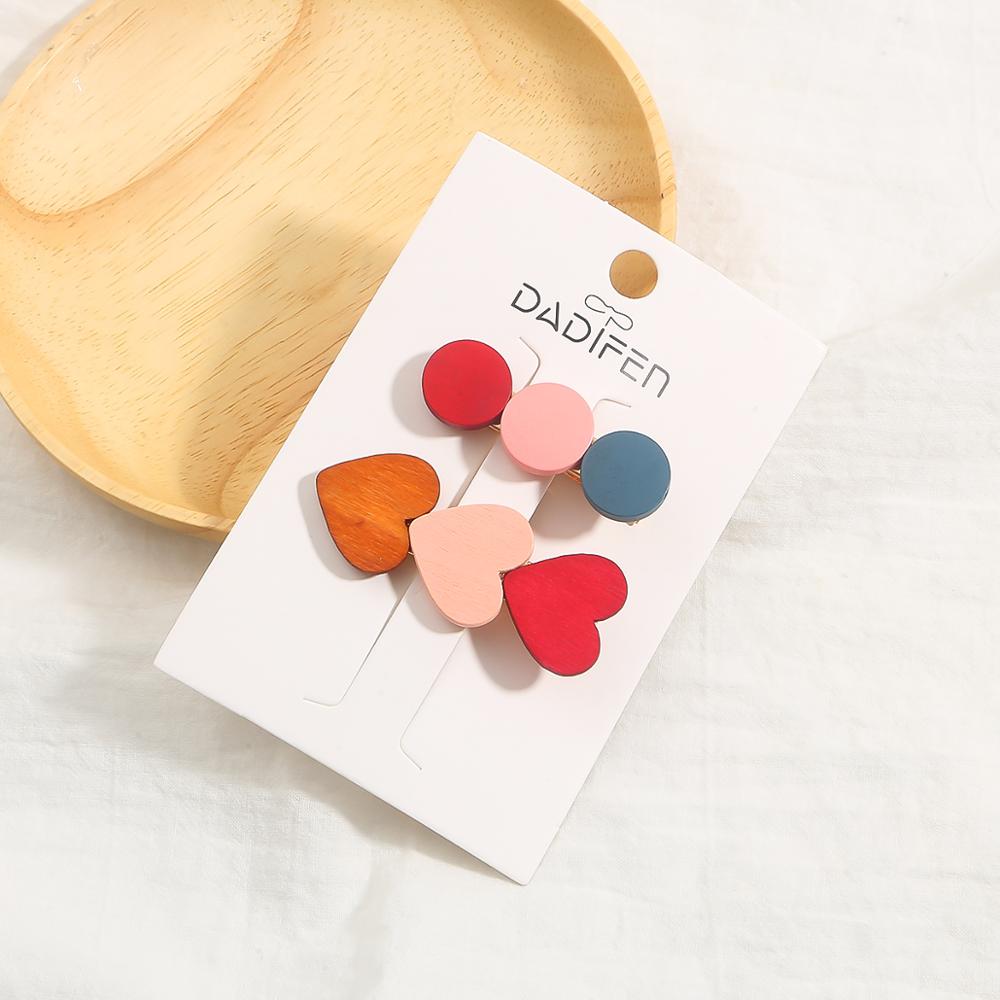 2 unids/lote Vintage de madera colorida pinzas de pelo para mujeres geométrico forma de corazón redonda de horquilla de pelo accesorios estilo: 6