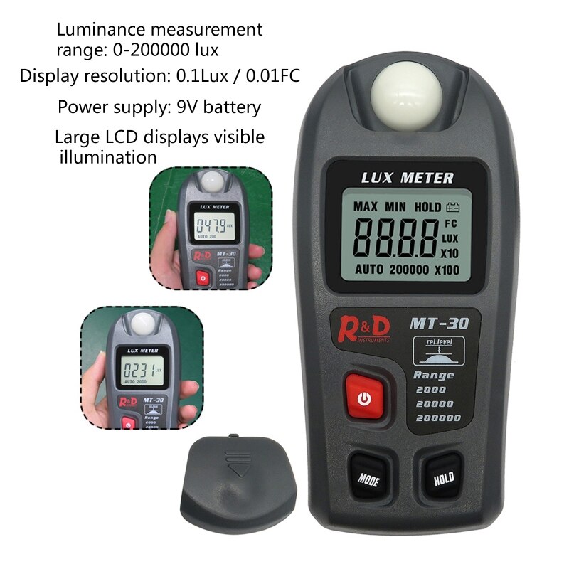 MT30 Lux meter 0~200,000lux Range Light Meter Pocket Illuminometer lux/fc Photometer Tester Enviromental Testing