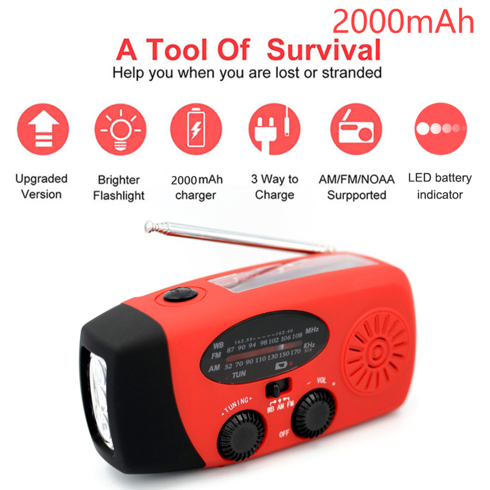 12000 mAh kleines tragbares Radio, Solarmodule, Notfallradio, Überleben mit Kurbel, wiederaufladbare Multifunktions-Taschenlampe, Powerbank: WHITE