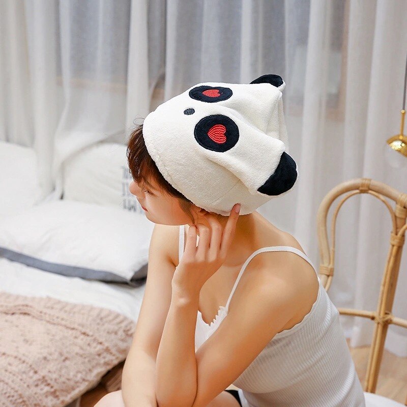 Cutie Panda Dry Hair Cap Microfiber Hair Turban Water-absorbing Thickened Hair Quick-drying Shower Caps for Women Kids