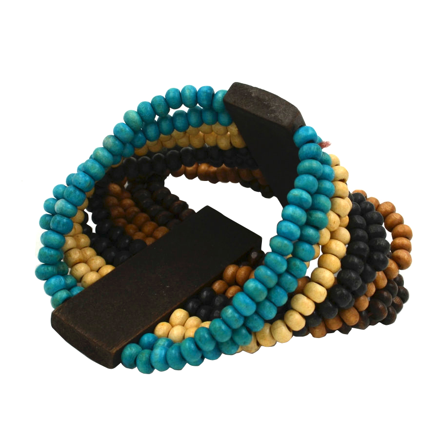 T011 Bigbing Sieraden Mode Blauw Hout Kralen Brede Stretch Armband Nikkel Gratis