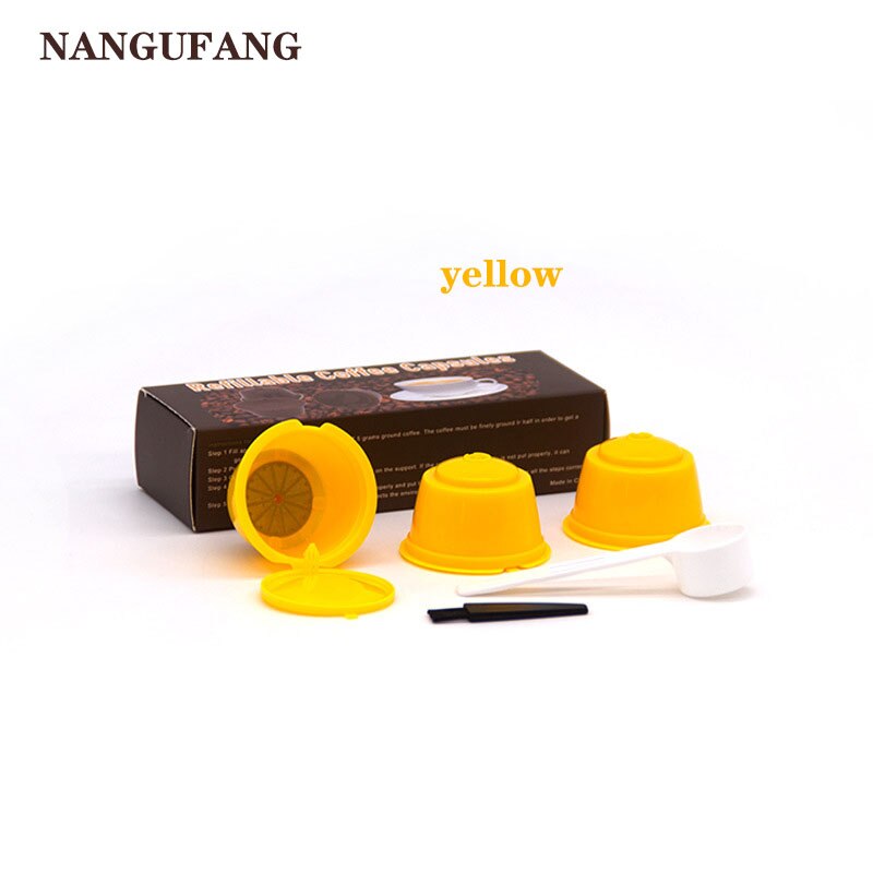 1/2/3pcs reusable coffee filter for Nescafe Dolce capsule filter cup with scoop brush cover，atible Genio Piccolo Esperta Mini Me: 3pcs yellow
