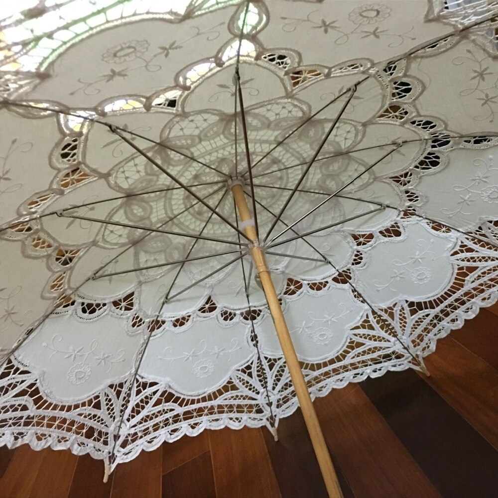 Spetsparaply parasoll broderi vit spetsparasol bröllop paraply dekorationerparapluie mariage