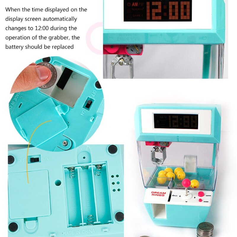 B2EB Mini Claw Machine 2 in 1 Toy Doll Machine Alarm Clock Prize Dispenser Machine Doll Grabber Toy Stimulation Musical Toys