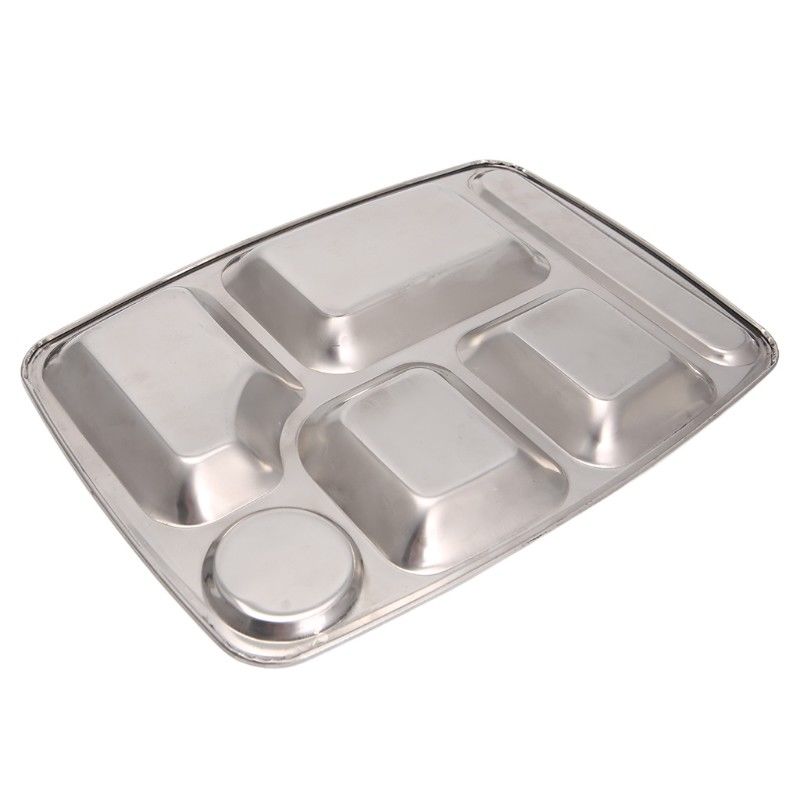 4/5/6 Grids Stainless Steel School Lunch Divided Plate Tray Kids Snack Food Containers Restaurant Tableware Lunch Meal Box