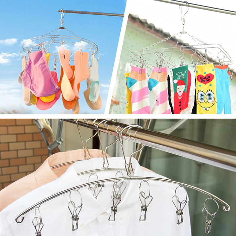 1PC Stainless Steel Clothes Drying Hanger Round Square Plum Shape Clothing Rack Underwear Sock Towel Clips Home Outdoor Supplies
