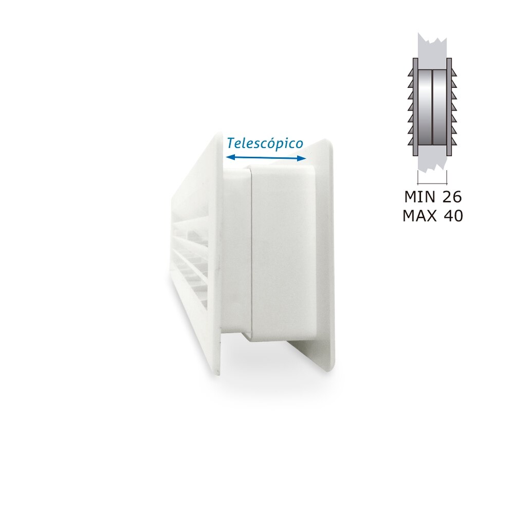 Rejilla de termoplástico telescópica para puertas y muebles 270x120, pRejilla de ventilación blanca para puertas, muebles, tab