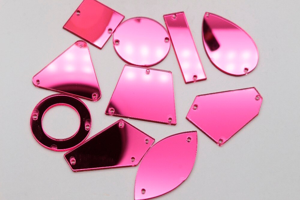 50 stücke oben Rose farbe spiegel mischen geformte näHenne auf acryl rhinestones flache rückseite mit löchern spiegel acryl perlen