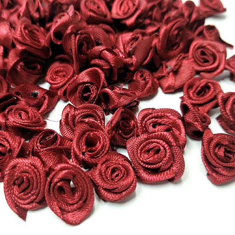 HL 60 pièces 15mm ruban Rose fleurs bricolage Appliques décorations de mariage artisanat fournitures beaucoup de couleurs: wine