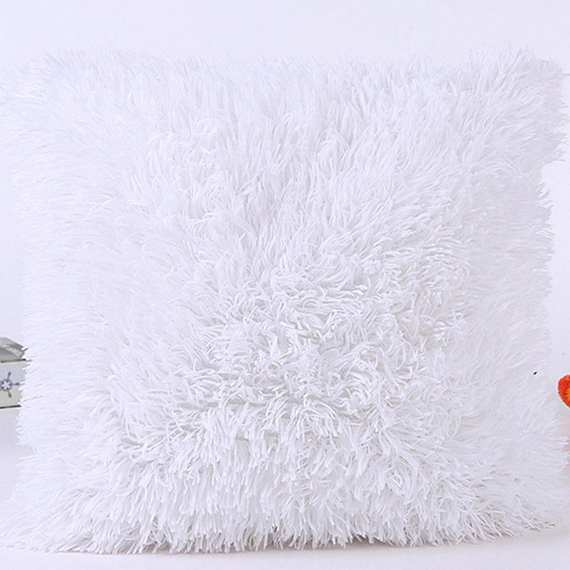 Pluizige Zachte Pluche Vierkante Kussen Kussen Case Kamer Sofa Taille Gooi Kussenhoes: WHITE