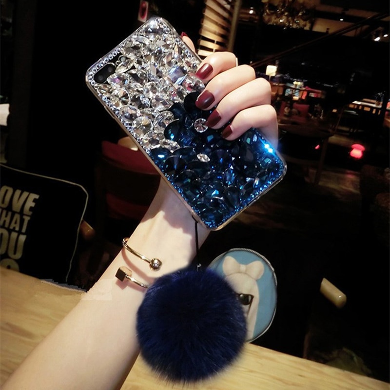 Rhinestone Bling Crystal Diamond Cover Voor Xiaomi Redmi Note 8 Pro Case Luxe Met Vossenbont Bal Hanger Tpu Cover voor Vrouwen