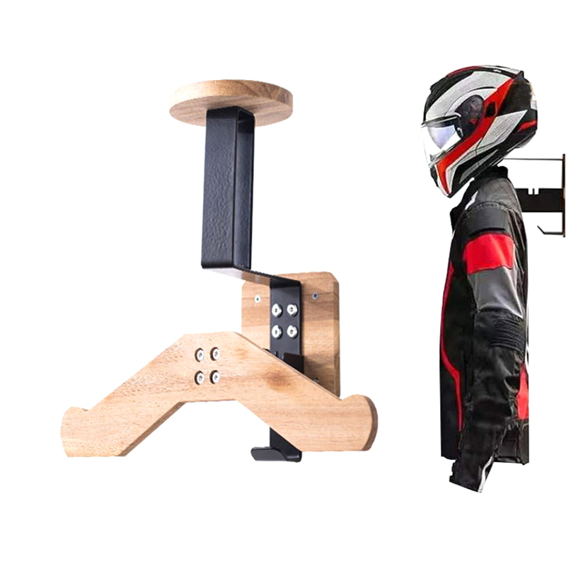 Soporte de pared para casco de motocicleta, colgador de exhibición de casco de bicicleta de madera con ganchos, todo en uno